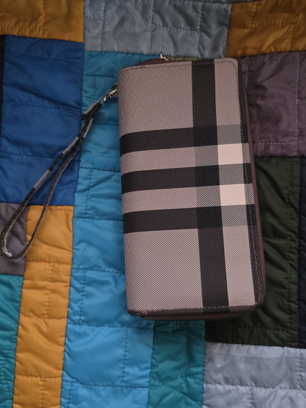 Unk Beige and Black Plaid Wrist Wallet